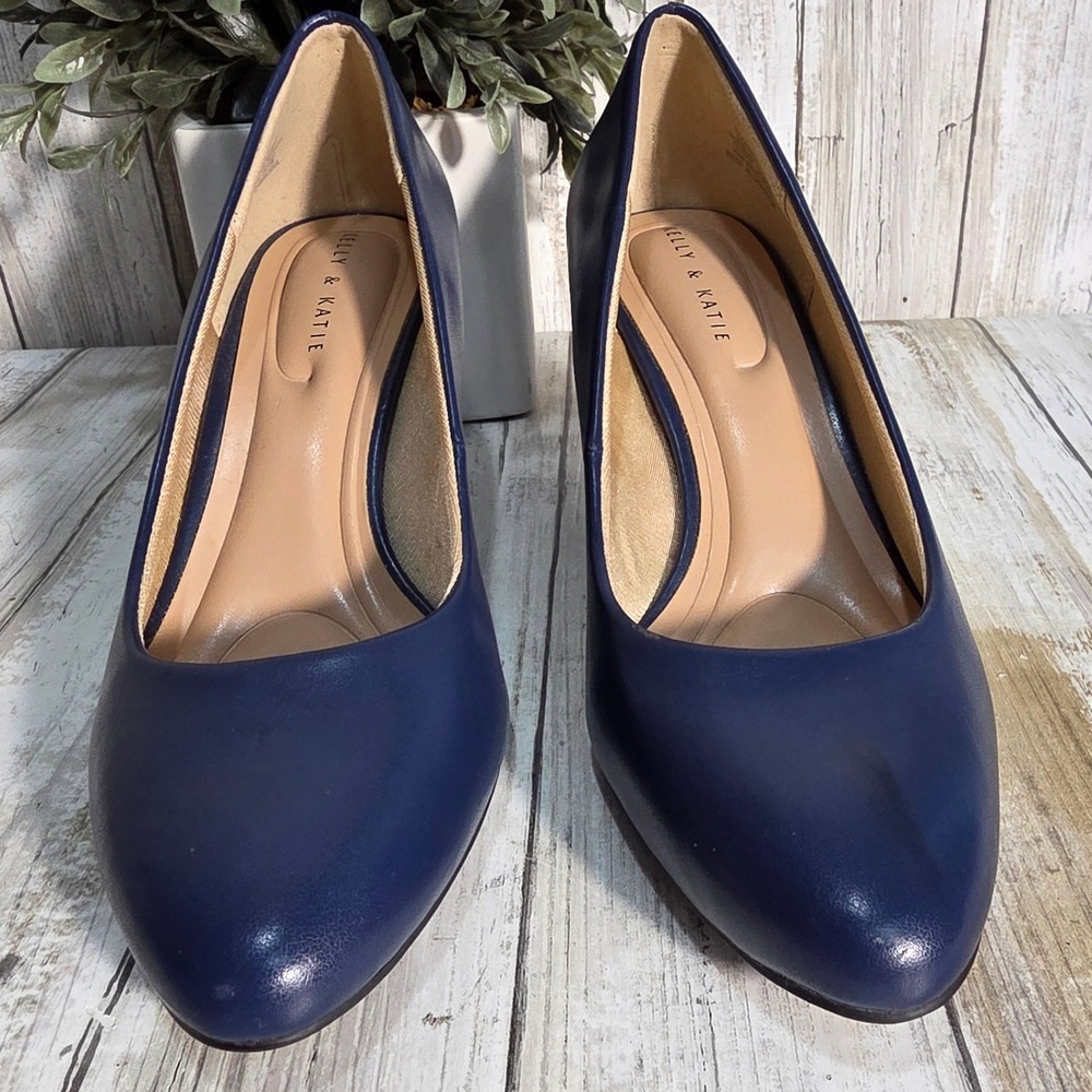 Kelly & Katie Womens Navy Blue Round Toe Mid Stiletto Heel Pumps Shoes Size 8M